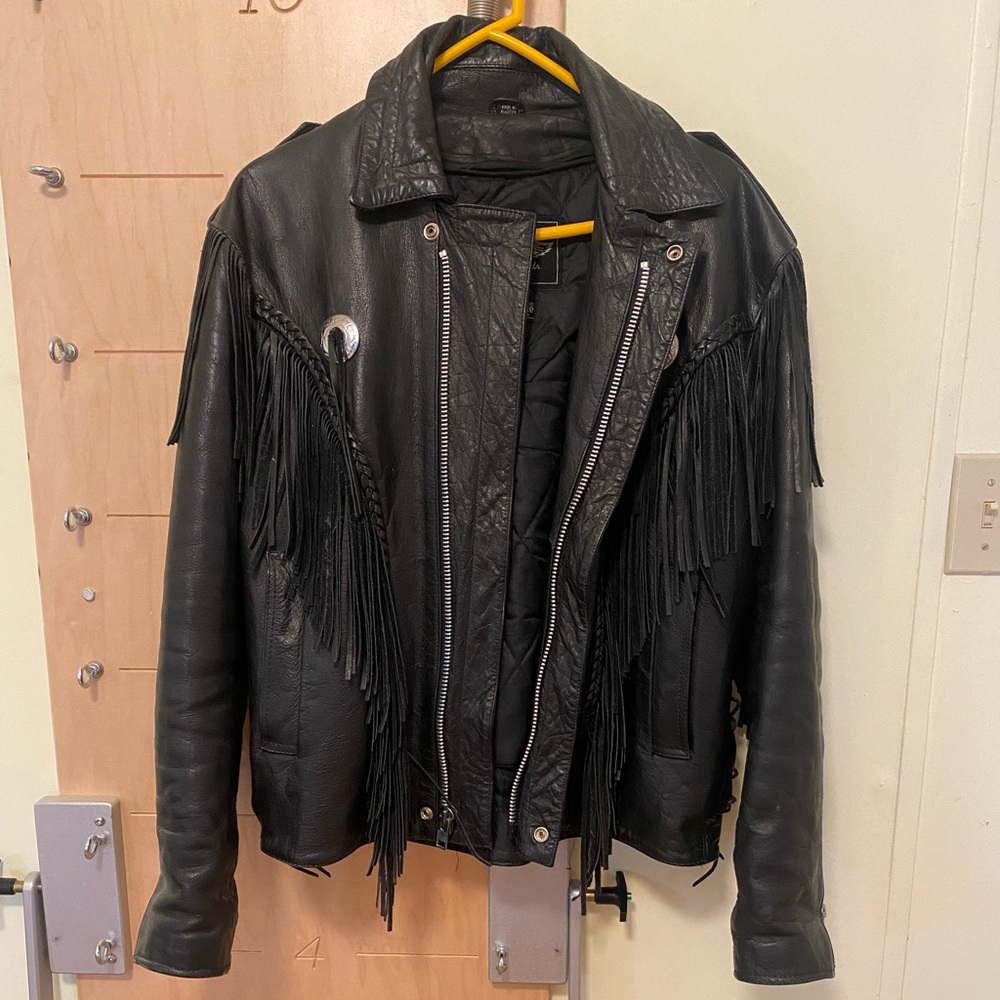 Leather Motorcycle Jacket with Tassels